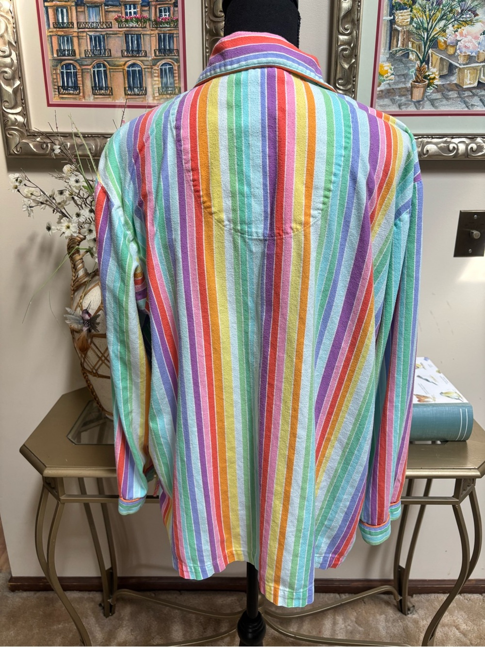 Victoria's Secret Rainbow Stripe Pastel Pajama Top - Lounge Wear Y2K Era Size L - Picture 4 of 8